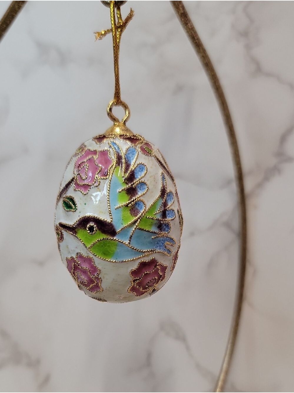 Vintage Humming Bird Cloisonné Egg Ornament